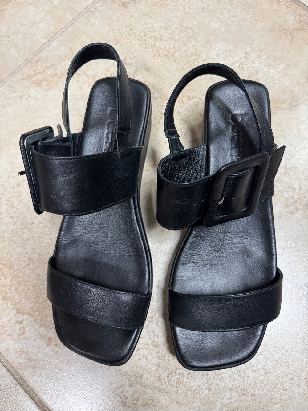 Bueno Black Leather Slingback Sandals with Oversized Buckle Size 8.5